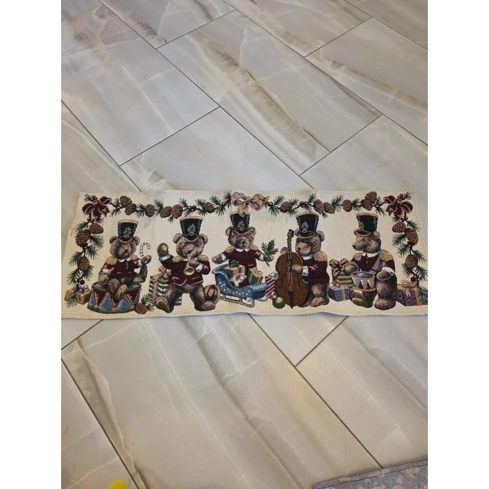 Tapestry Christmas Bears Table Runner 60